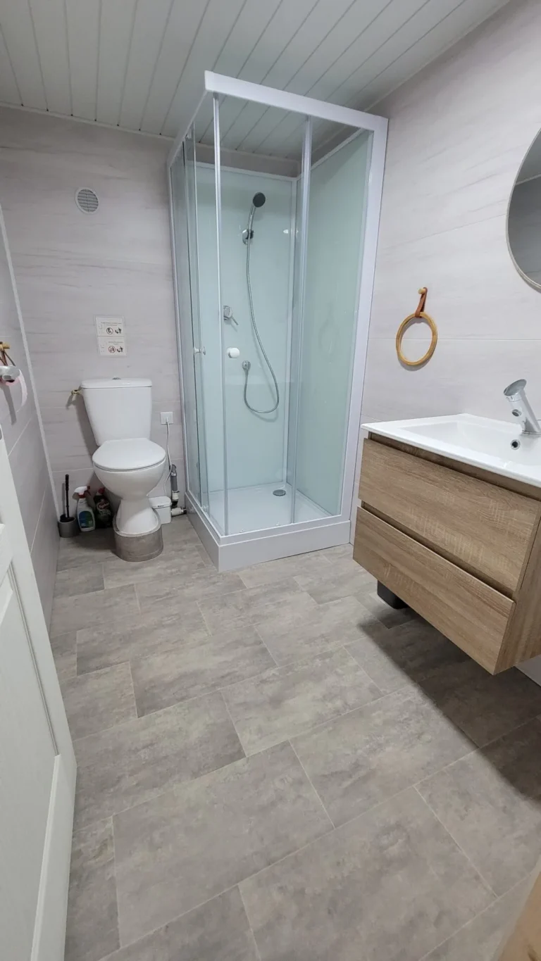 Salle de bain moderne avec douche et lavabo